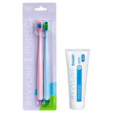 Набор зубных щеток Revyline Perfect 10 000 DUO, Pink/Light Blue + Зубная паста Revyline Smart, 75 г 